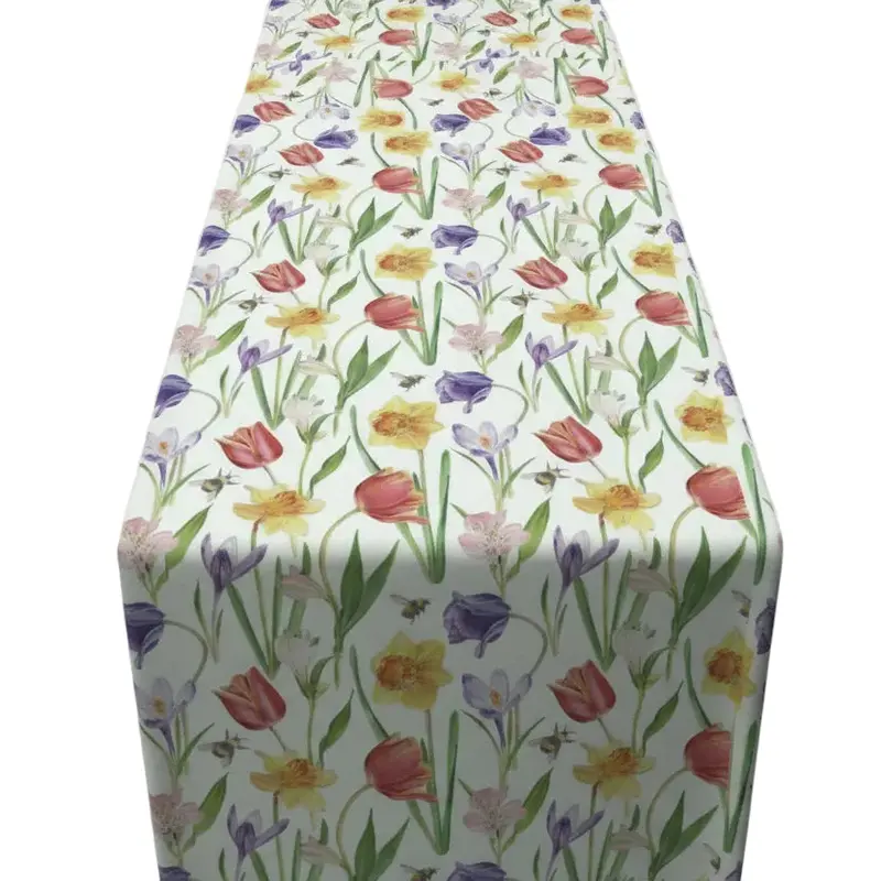 Tafelloper Flowers in Spring wit multi 150x40cm