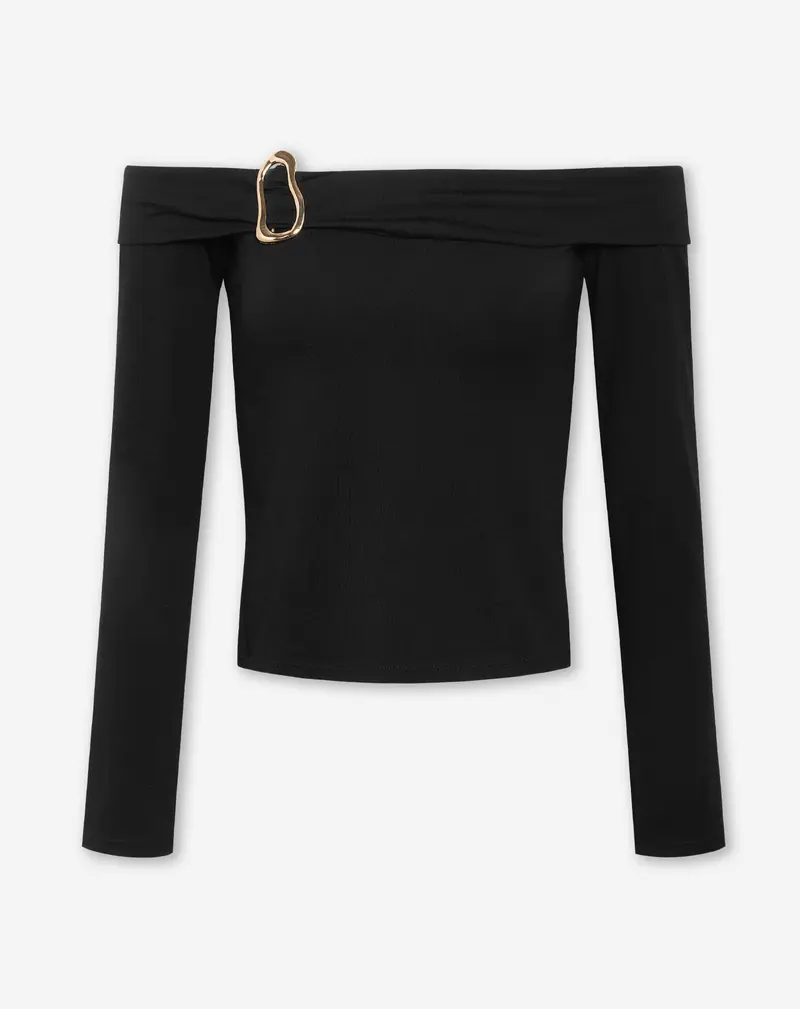 TAMAR OFF SHOULDER BUCKLE TOP ZWART