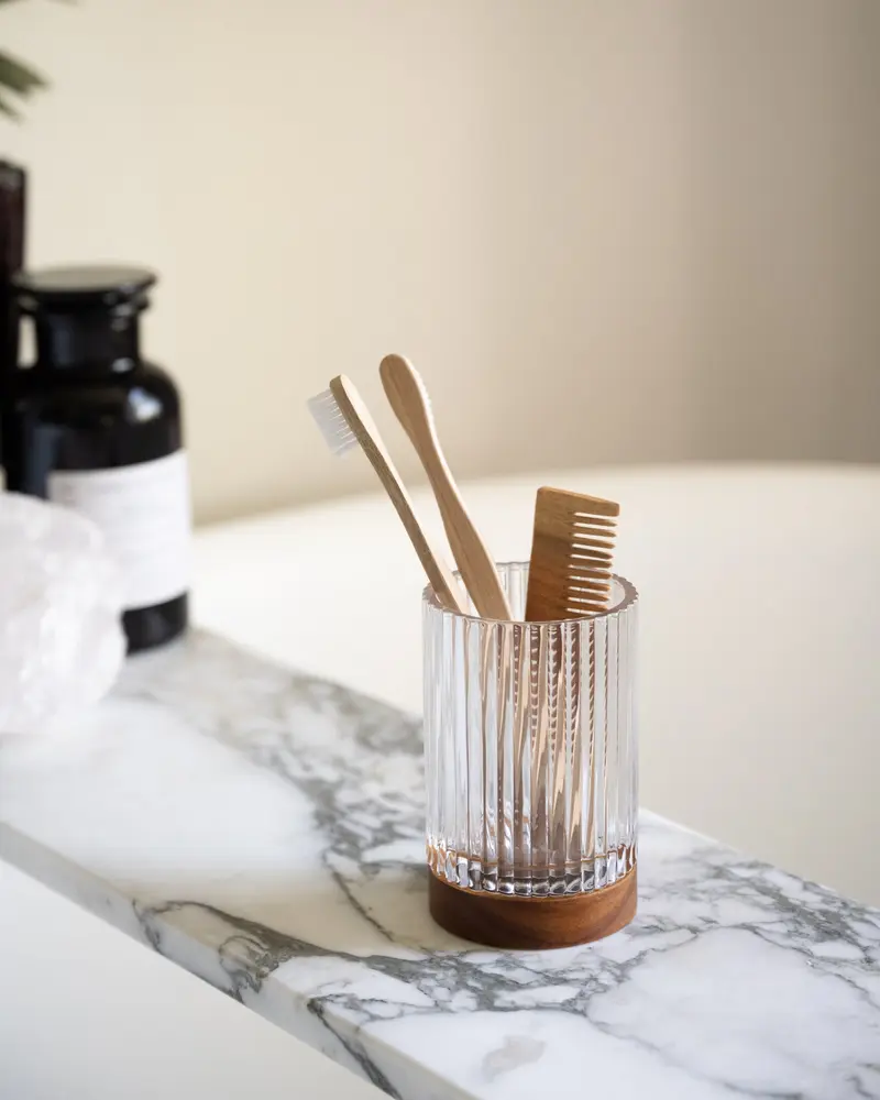 Tandenborstelhouder Acacia Wood Glas