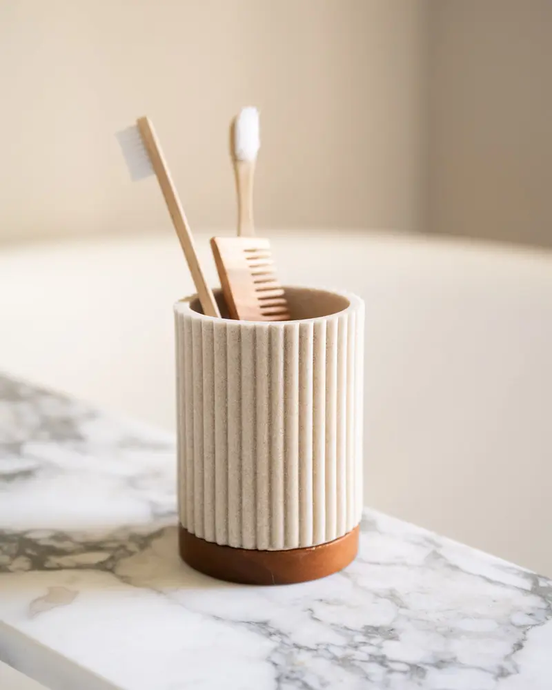Tandenborstelhouder Beige/Acacia Wood
