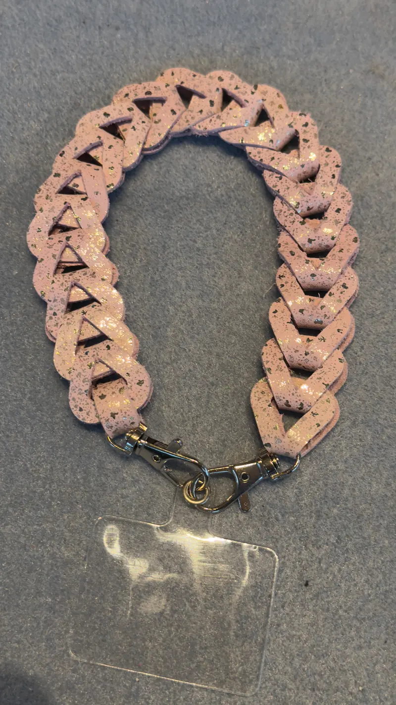 Telefoonkoord leder Rose/zilver print