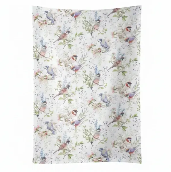Theedoek Busy Birds wit roze 70x50cm