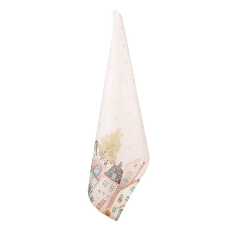Theedoek Huisjes beige 70x50cm
