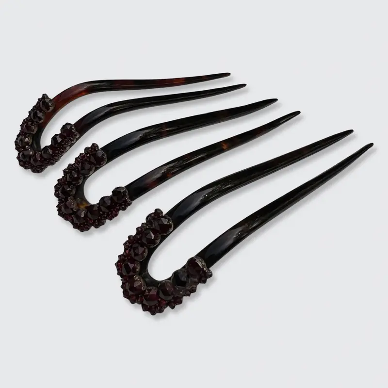 Three Victorian Garnet Hair Pins