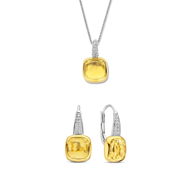 TI SENTO Yellow Cushion Jewellery Set - Necklace with pendant and Ring