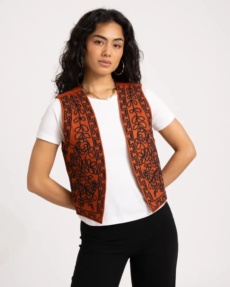 TILTIL Gigi Emboidered Gilet Bright Rust