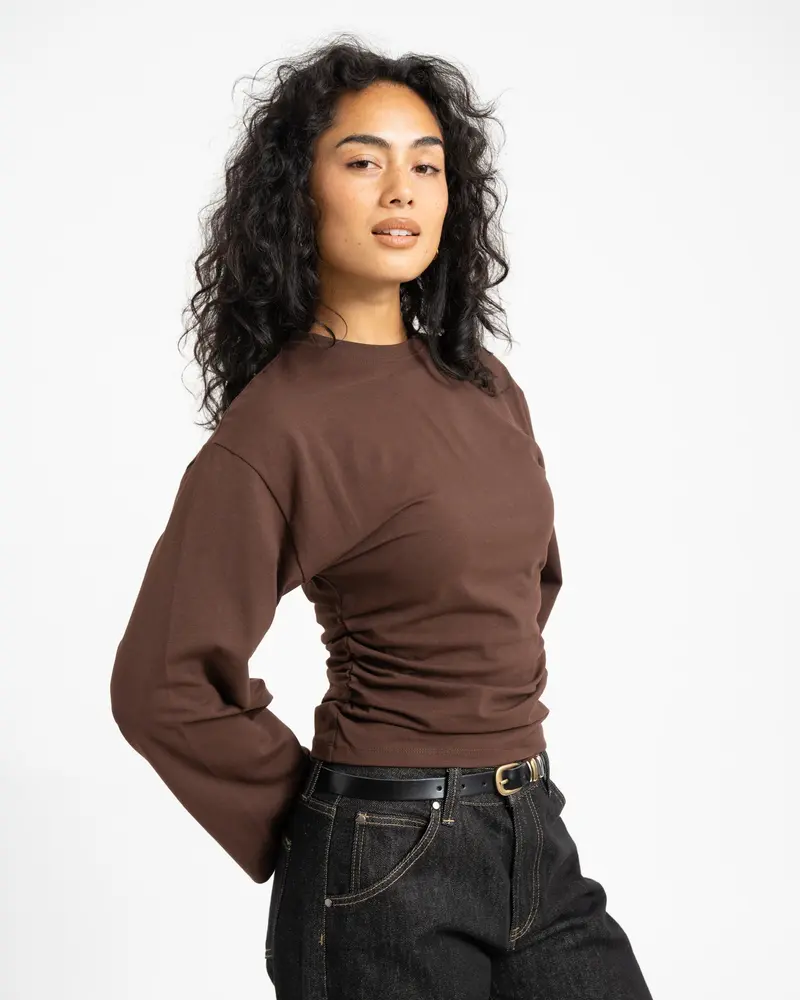 TILTIL Pleated Tammy Longsleeve Bruin