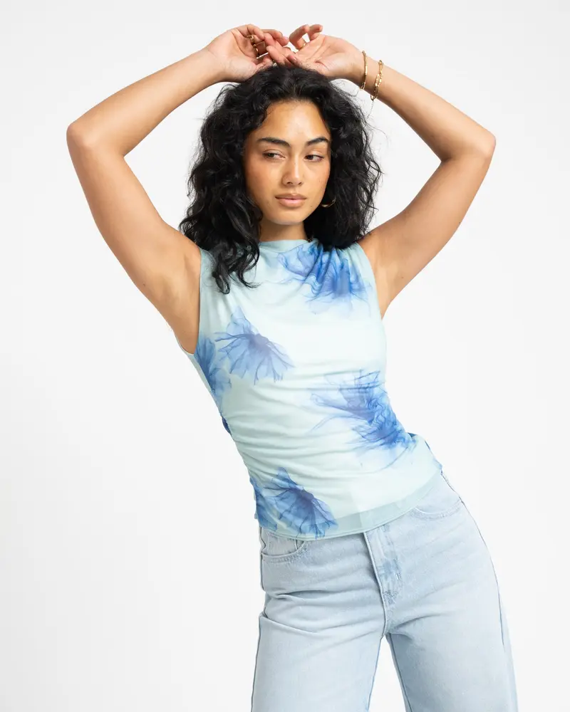 TILTIL Rody Mesh Top Turquoise Flower