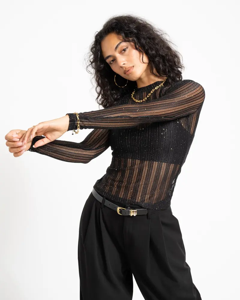 TILTIL Viola Striped Mesh Top Zwart