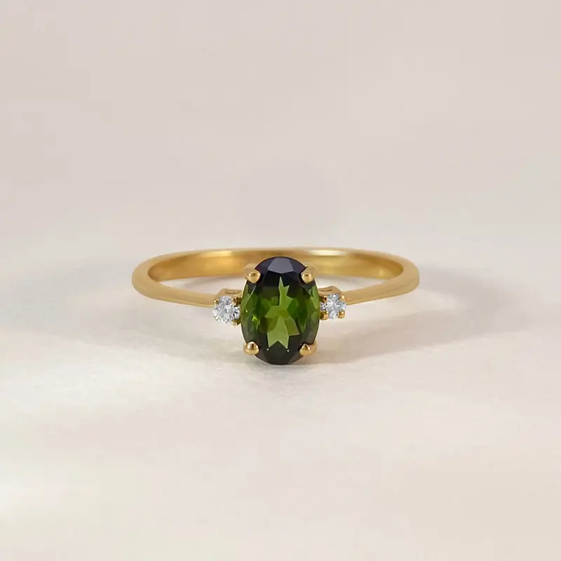 Tourmaline & Diamonds Trio Ring