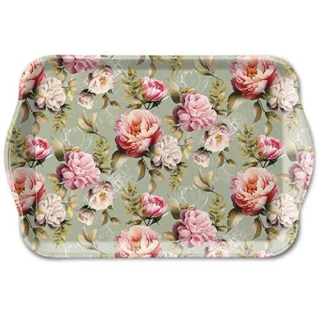 Tray Peonies composition green 13x21cm