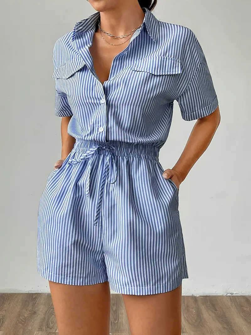 Trendiger Damen Jumpsuit mit kurzen Ärmeln für den Sommer - StreifenFrisch