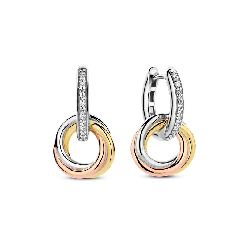 Tricolor Zirconia Crossover Circle Hoops