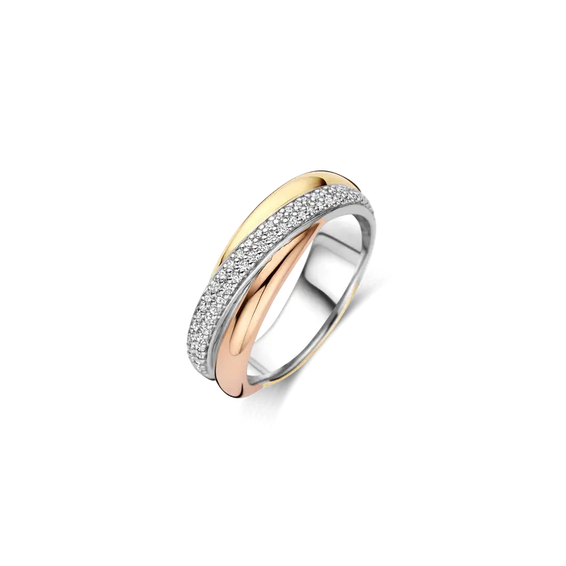 Tricolor Zirconia Crossover Ring - S model