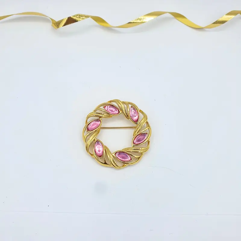Trifari Pink Cabochon Brooch