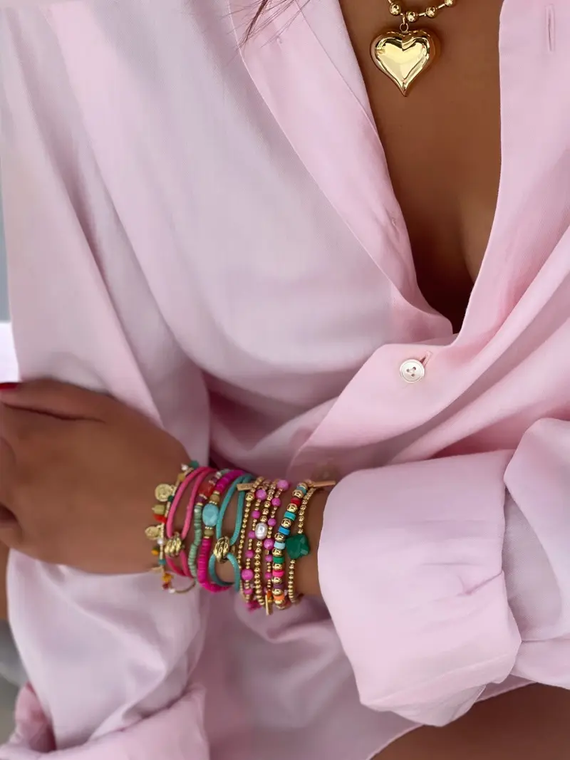Triple Gold Satin Bracelet Blush Pink