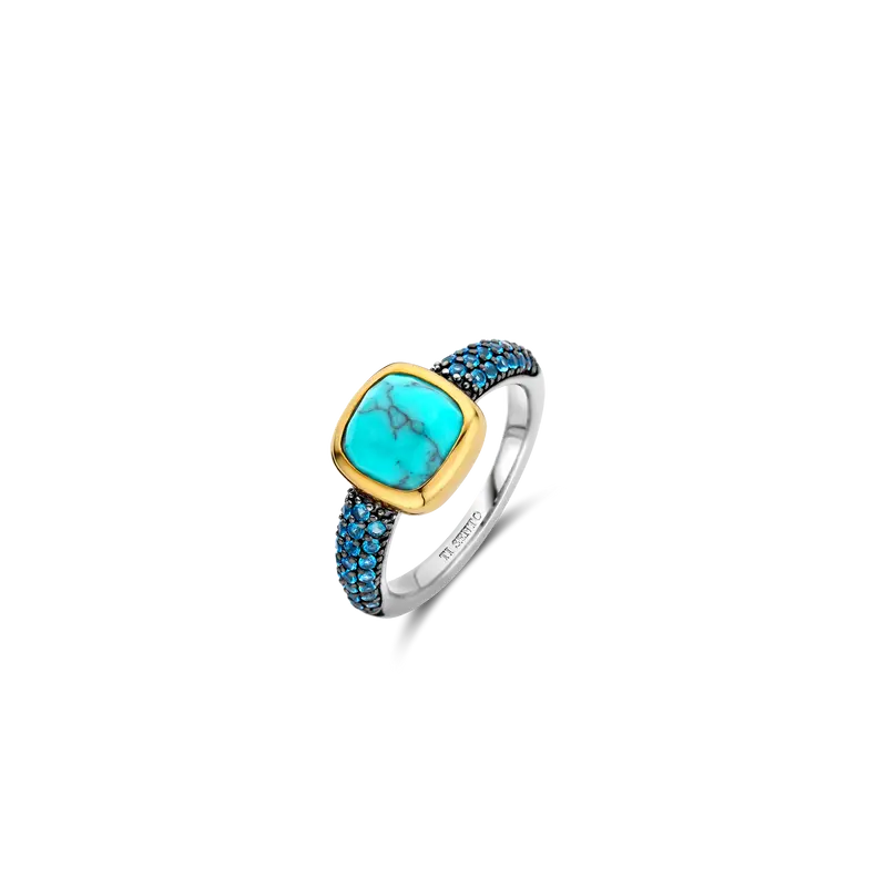 Turqoise Zirconia Cushion Ring