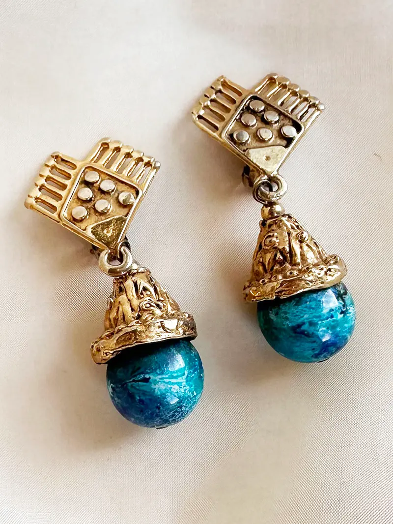 Turquoise & gouden clip oorbellen