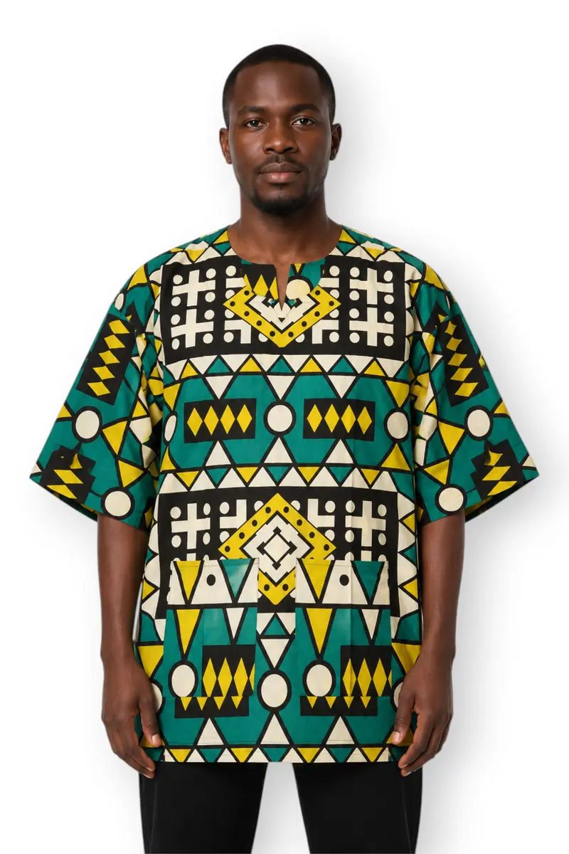 Turquoise Yellow Samakaka Dashiki Shirt / Dashiki Dress - African print top - Unisex
