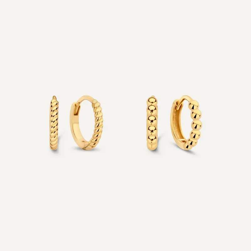 Twisted Beaded Huggie Hoops Stacking Set