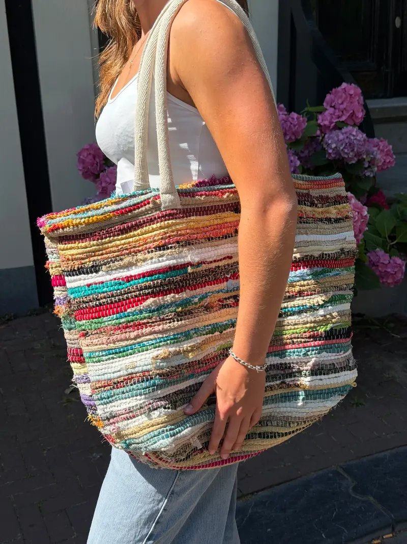 unieke katoenen strand / shopper tas in kleur mix