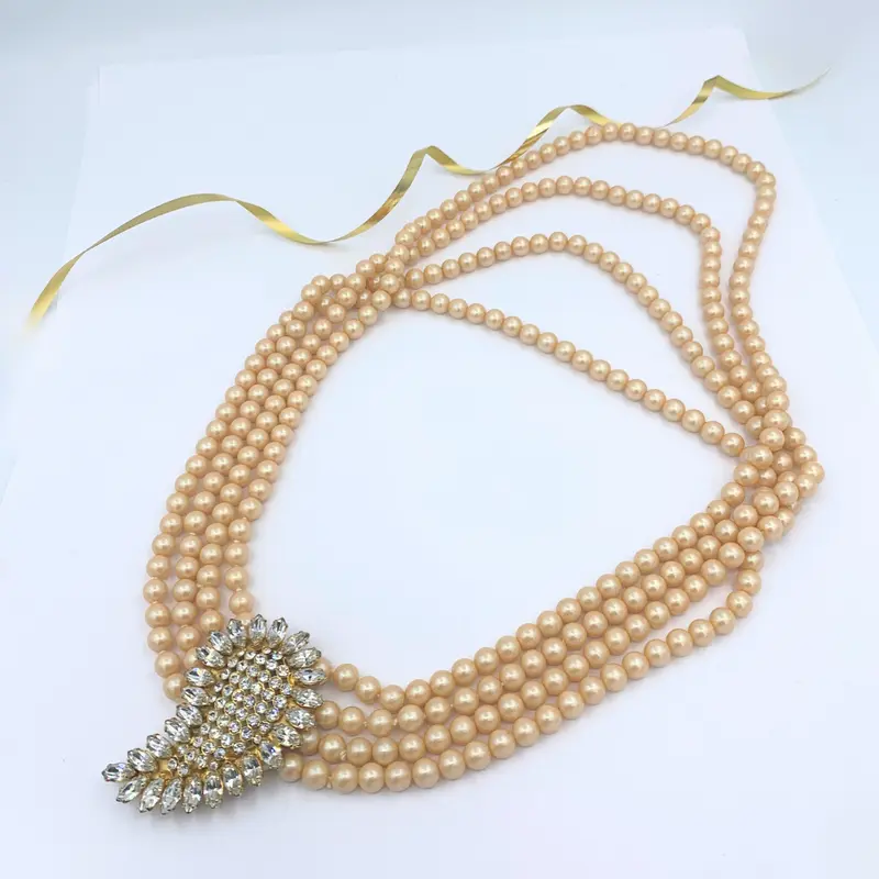 Valentino Champagne-Coloured Faux Pearl Necklace