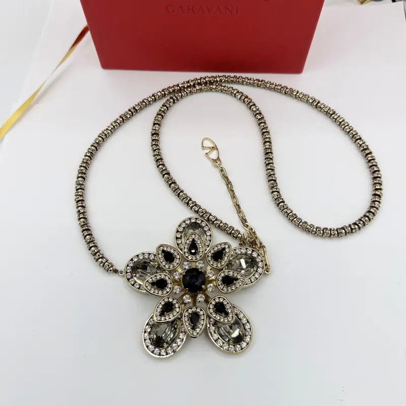 Valentino Garavani Flower-Shaped Rhinestone Statement Necklace