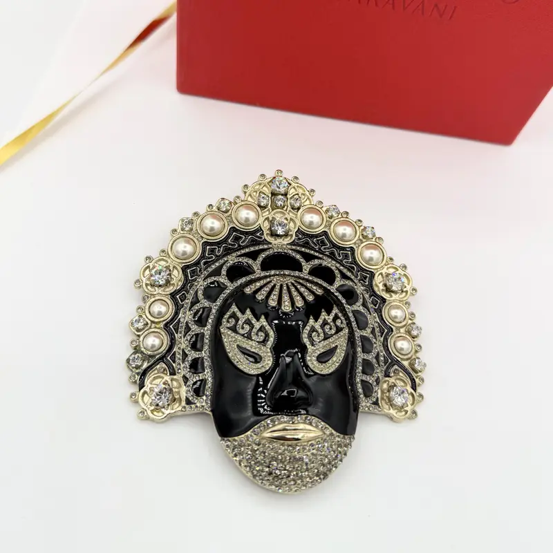 Valentino XL Mask-Shaped Crystal Brooch
