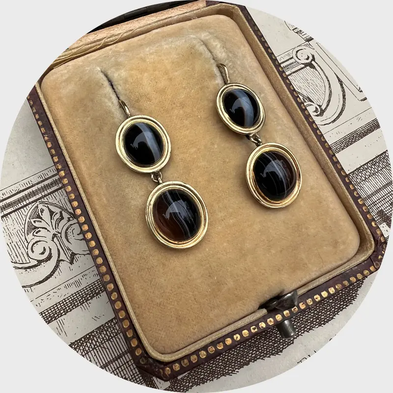 Victorian Banded Agate Drop Earrings