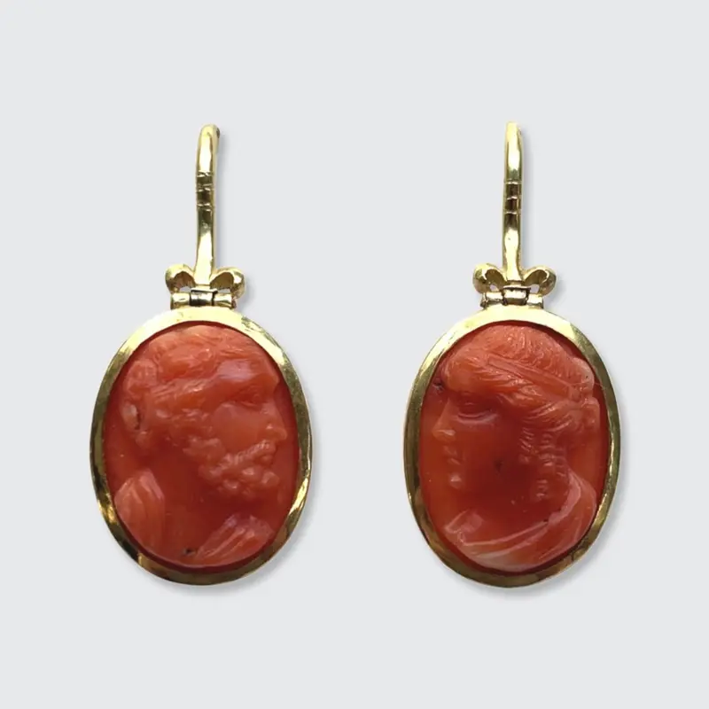 Victorian Coral Cameo Earrings