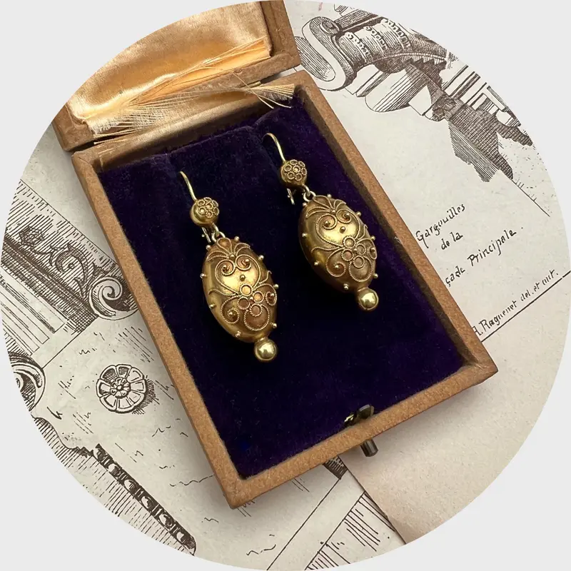 Victorian Neo-Etruscan Egg-Shaped Drop Earrings
