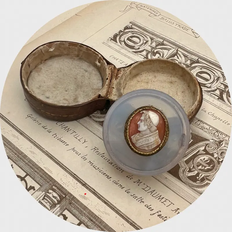 Victorian Opaline Box with Pope Pius IX Cameo, in Fitted Box