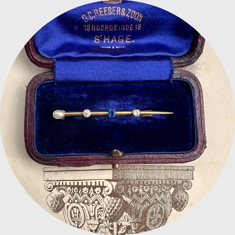 Victorian Pearl, Sapphire & Diamond Nail Brooch