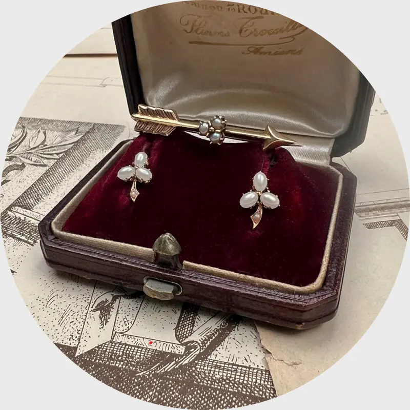 Victorian Pearl Trefoil Brooch & Earrings