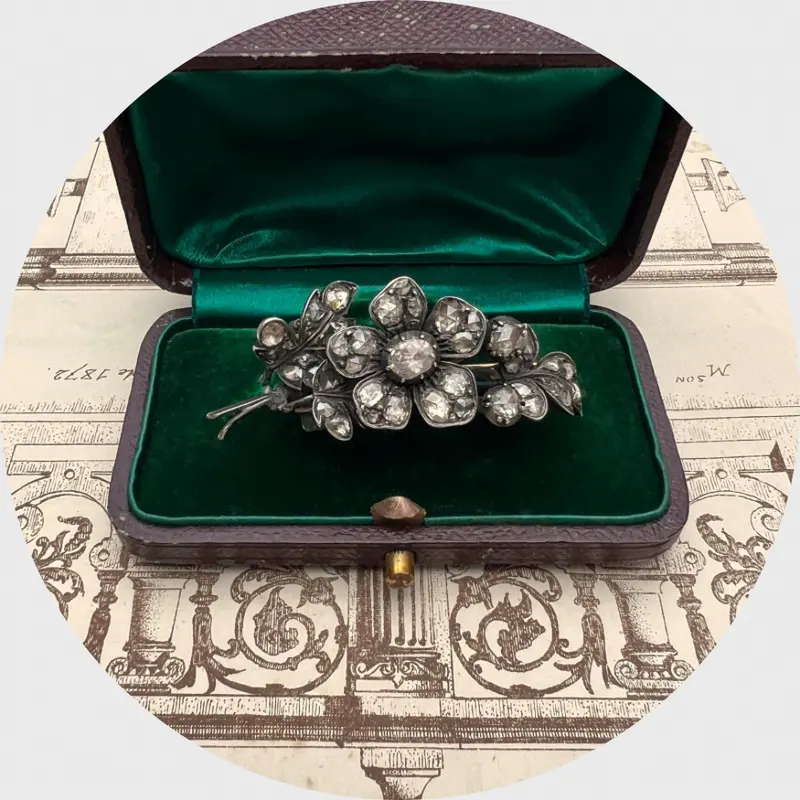 Victorian Rose-Cut Diamond Flower Brooch