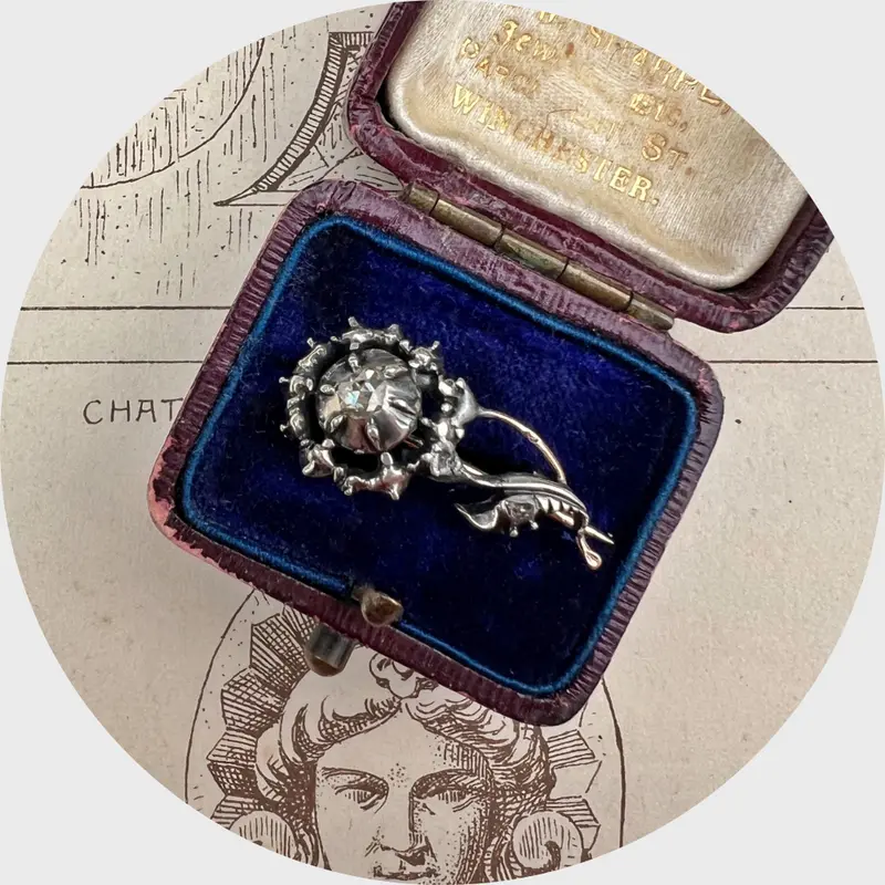 Victorian Rose-Cut Diamond Flower Lace Pin