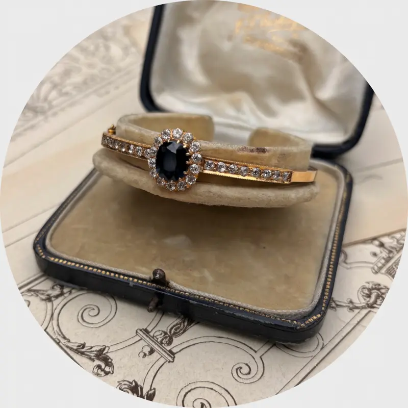 Victorian Sapphire & Diamond Cluster Bangle Bracelet