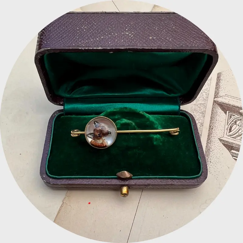Victorian Smirking Fox Essex Crystal Brooch