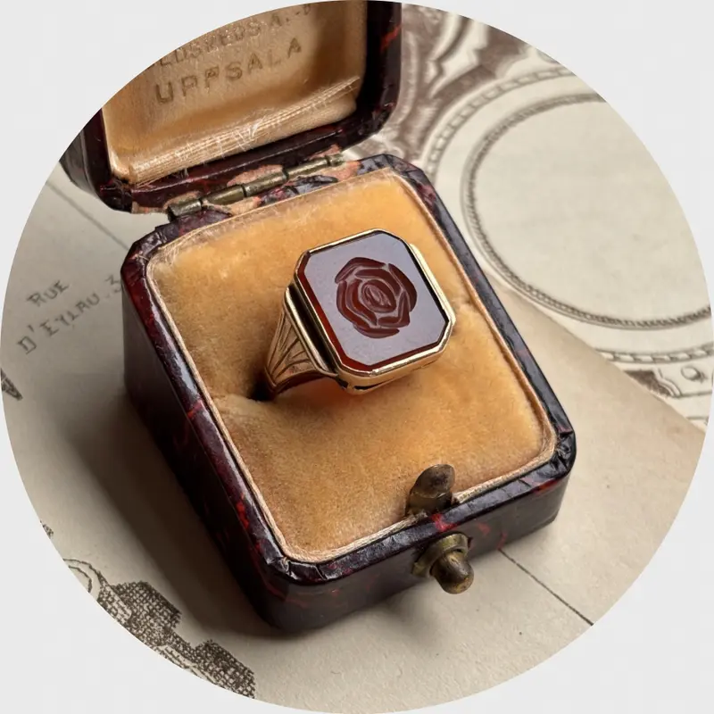 Vintage Carnelian Rose Intaglio Signet Ring