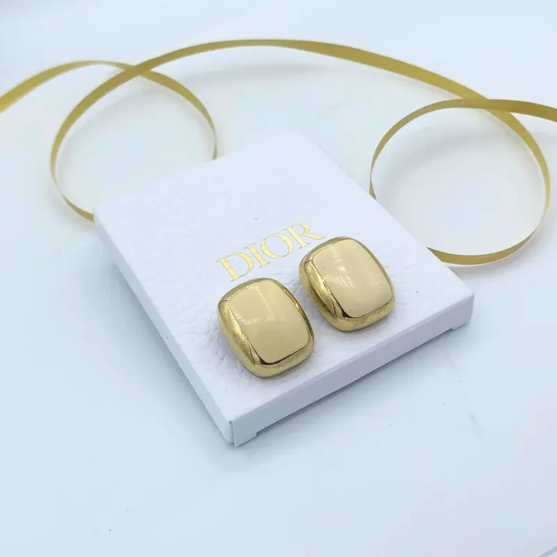 Vintage Christian Dior Clip Earrings Gold Plated White Enamel 1980s