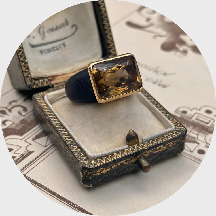 Vintage Citrine, Wood & Gold Statement Ring