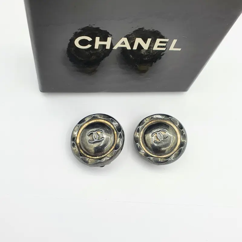 Vintage Dark Silver-Tone Chanel CC Clip Earrings