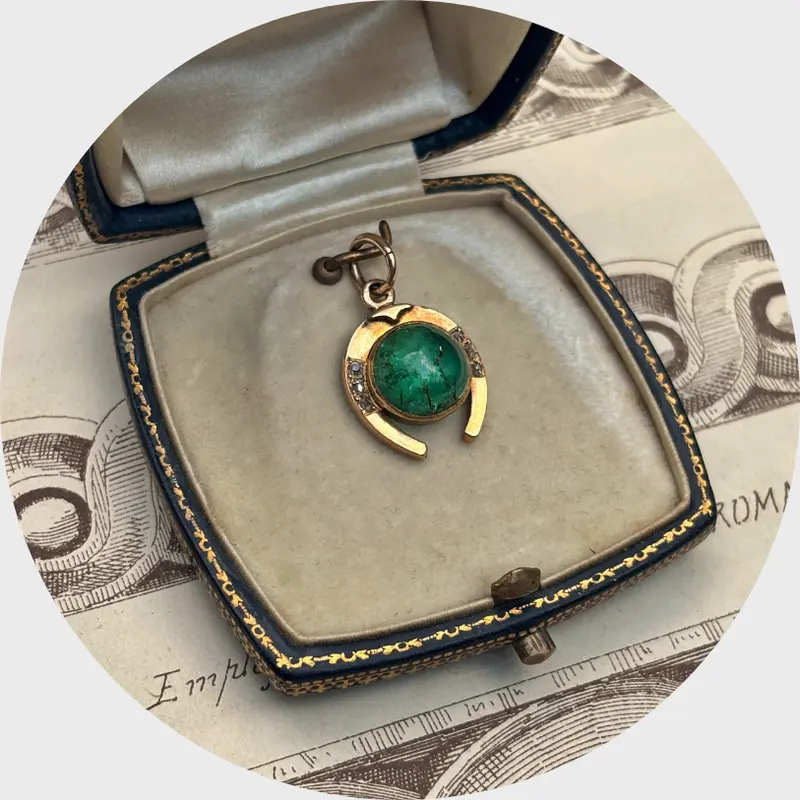Vintage Emerald & Diamond Horseshoe Pendant
