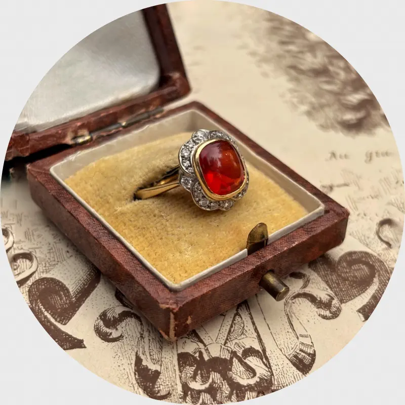 Vintage Fire Opal & Diamond Cluster Ring