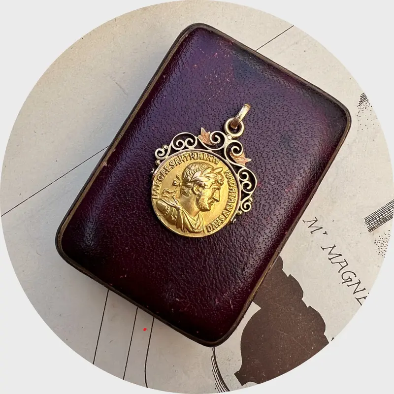Vintage Gold Trajan Coin Swivel Pendant