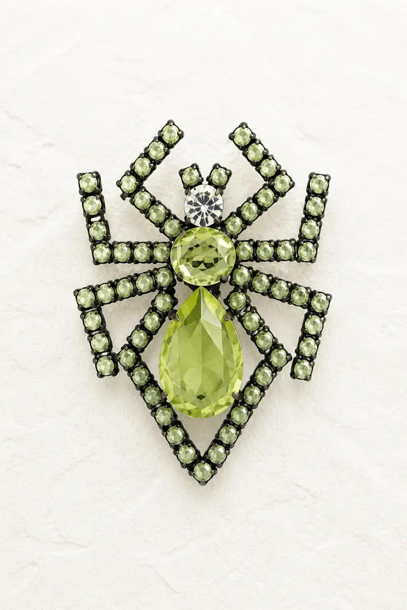 Vintage Green Crystal Spider Brooch