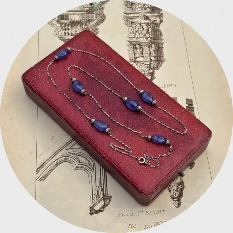 Vintage Platinum Tanzanite & Diamond Station Necklace