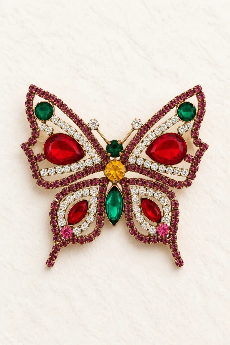 Vintage Ruby & Amethyst Crystal Butterfly Brooch