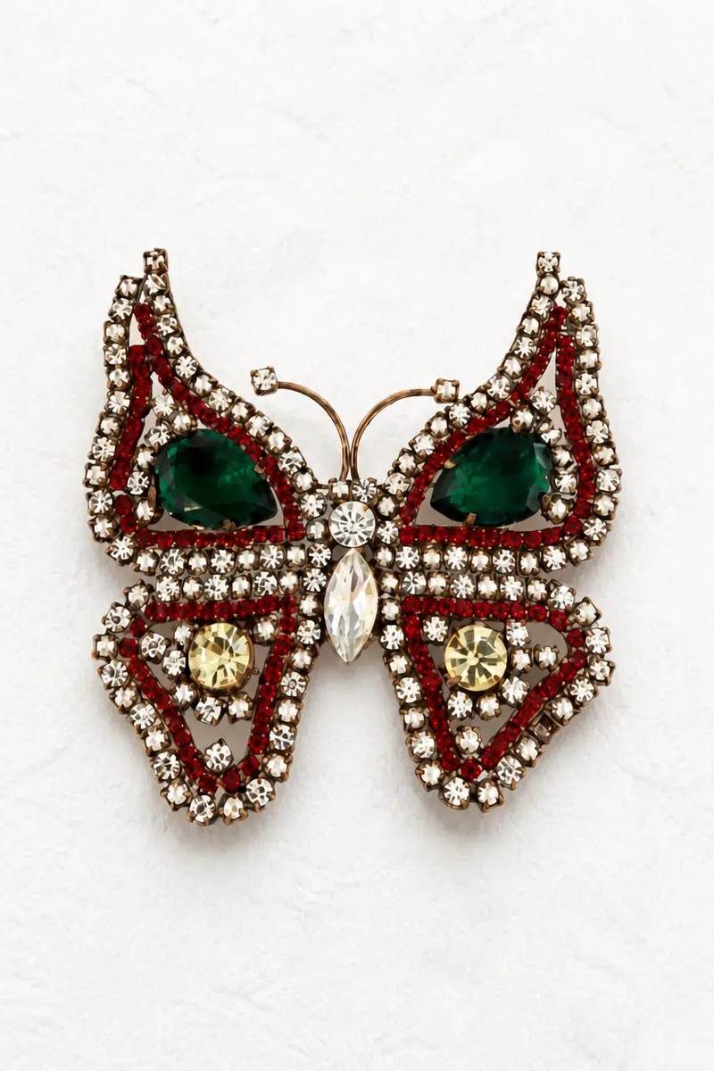 Vintage Ruby & Emerald Pavé Butterfly Brooch