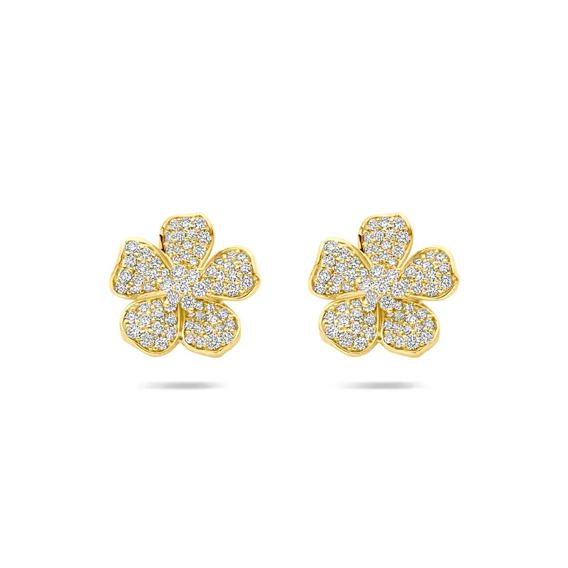 'Viola' 14 karaat gouden oorknoppen bloem met diamant pavé 0,70 ct